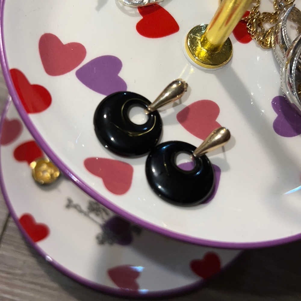 14k authentic gold & black Jade earrings